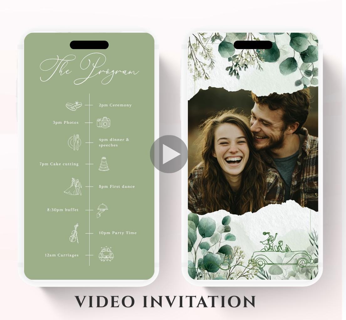 Animated Wedding invitation, Wedding Greenery Eucalyptus invitation, wedding invitation template, Video Wedding invite, wedding invite-3