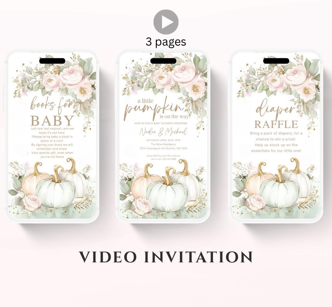Animated Fall Baby Shower Invitation Little Pumpkin Baby Shower Invitation Autumn Baby Shower Fall Hello Baby Shower Gender Neutral Shower-3