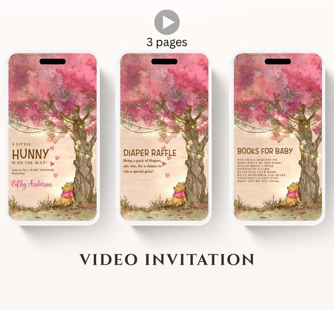 Pink Winnie Tree Invitation, Winnie The Pooh Baby Shower Invitations, Winnie The Pooh Invitations Video invitation, Winnie baby shower-21