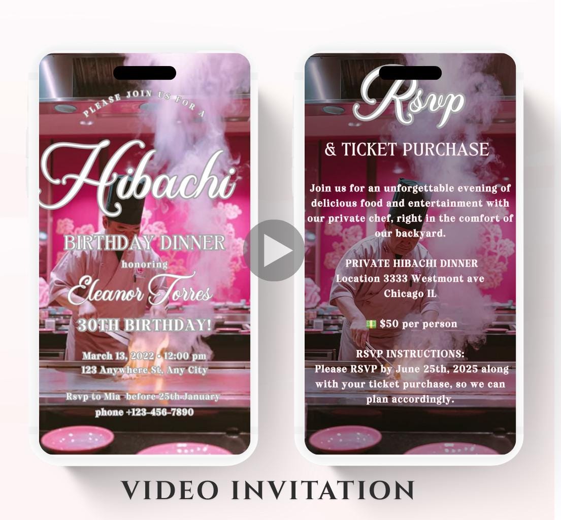 Hibachi Dinner Party Invite Template Invitation Birthday, Graduation, Retirement, Bachelor Celebration Hibachi Animated Invitation-4