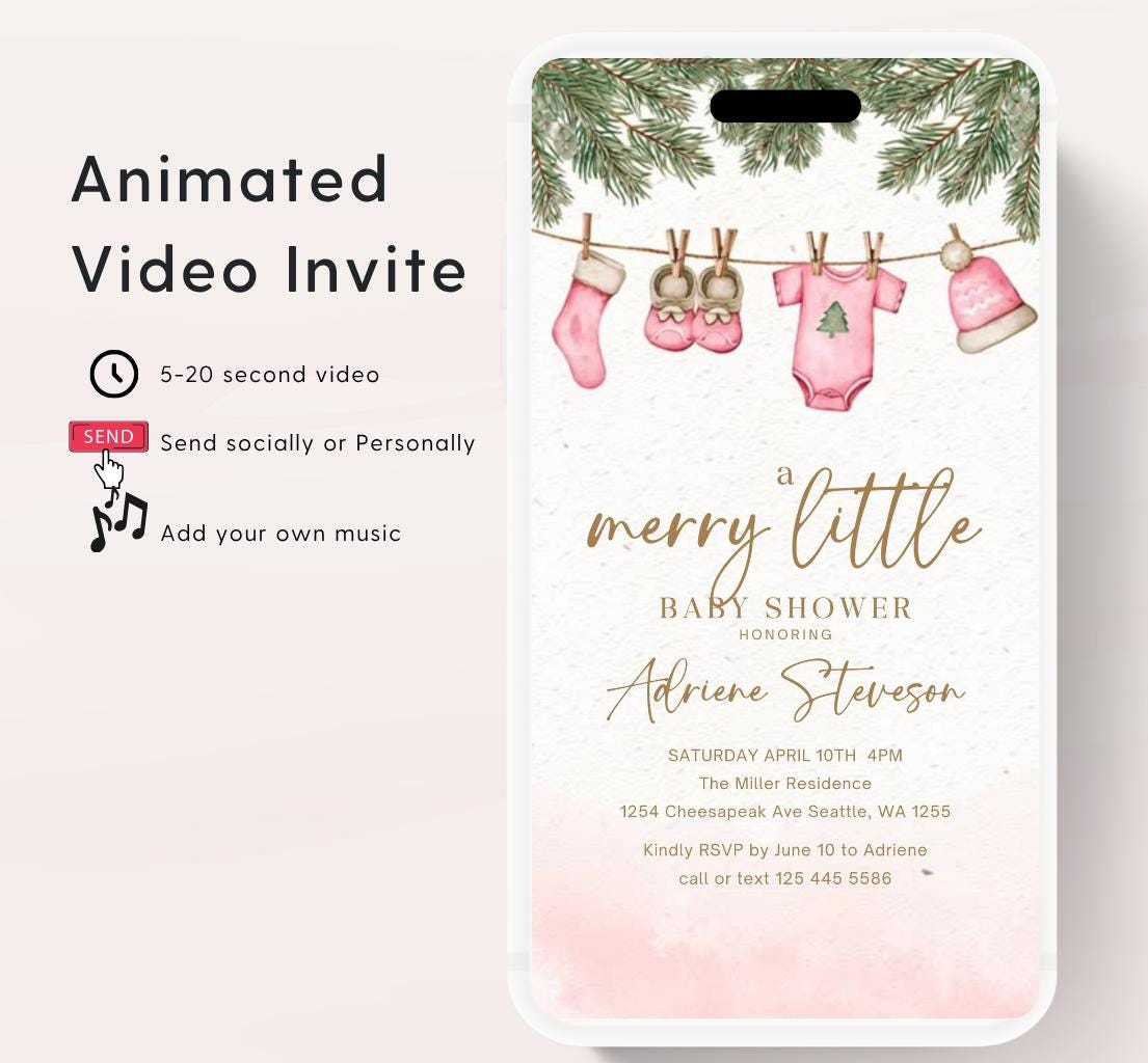 Winter Baby Shower Invitation Video, Merry Little Baby Shower Invite, Christmas baby shower invitation, winter baby invitation-4