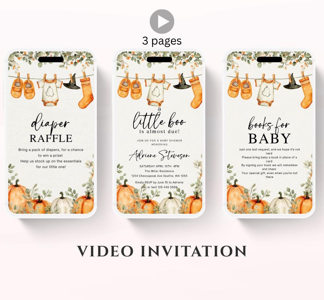 Video Little Boo Halloween Baby Shower Invitation, Gender Neutral Fall Invite, Spooky Ghost Baby Shower Invite Halloween boo invite-2