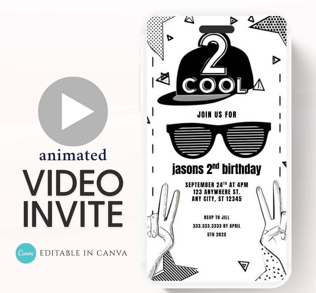 Boy birthday inviteTwo Cool Birthday Invitation,Two Cool Invite, 2nd Birthday, 2 cool birthday invite, Digital Video invitation-1