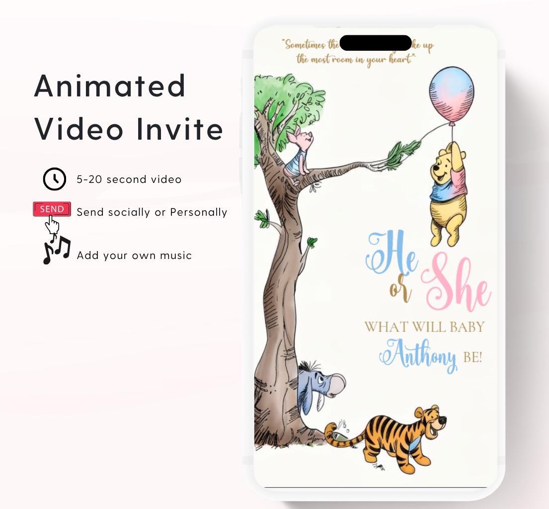 Winnie The Pooh Invitation, Winnie The Pooh Gender reveal Invitations, Winnie The Pooh gender reveal Invitations, Winnie baby shower-9