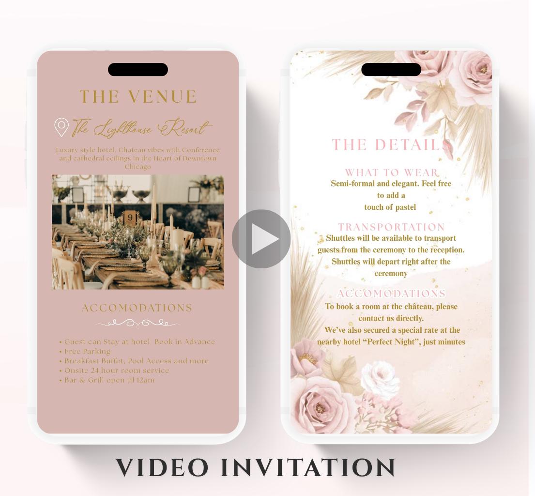 Pink and blush boho florals Wedding invitation, Wedding invitation, wedding invitation template, Video Wedding invite, wedding invite-12