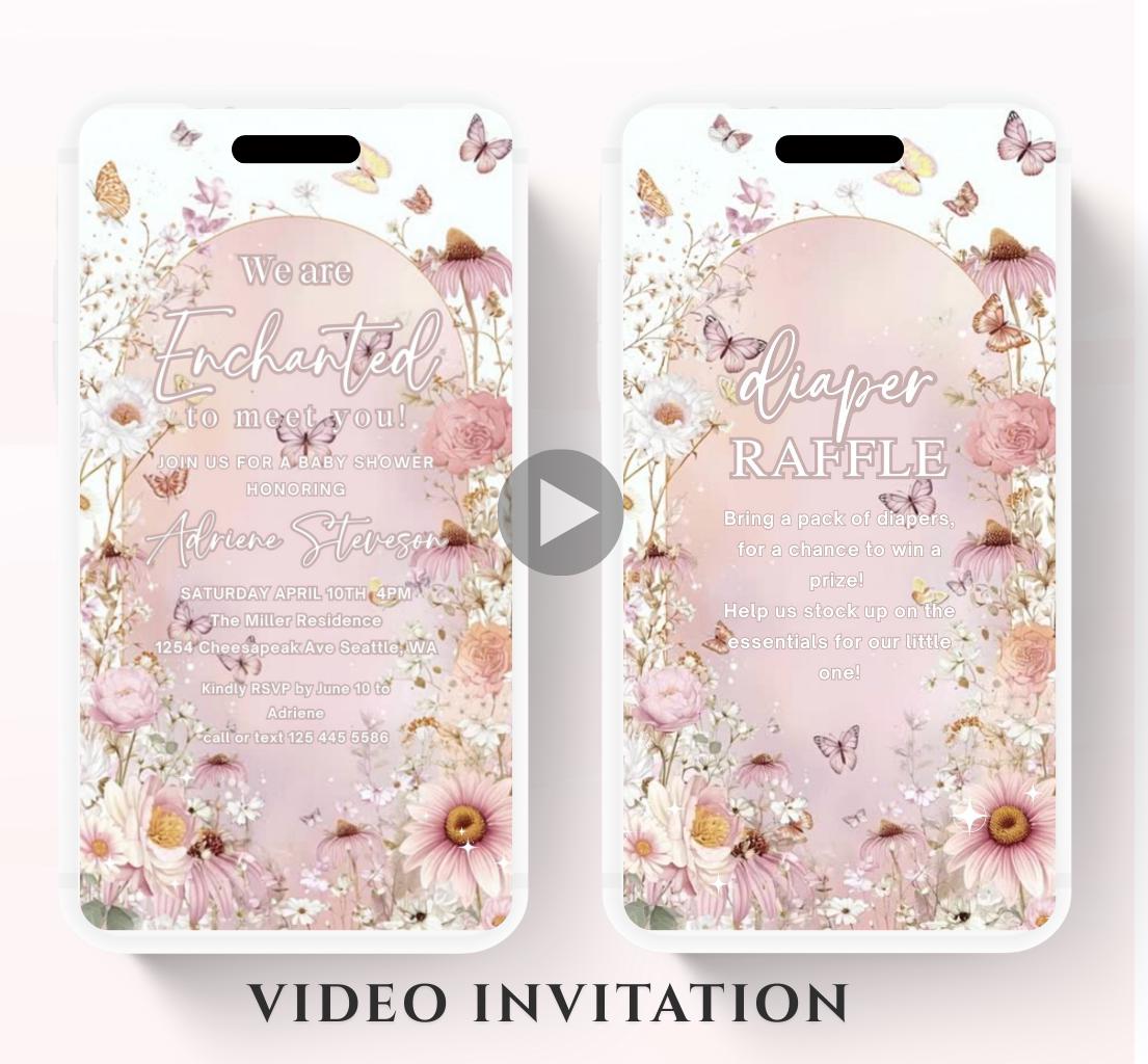 Butterfly Baby Shower Invitation animated, video Baby Shower Butterfly Invitation Enchanted Baby Shower invite Pink Butterflies