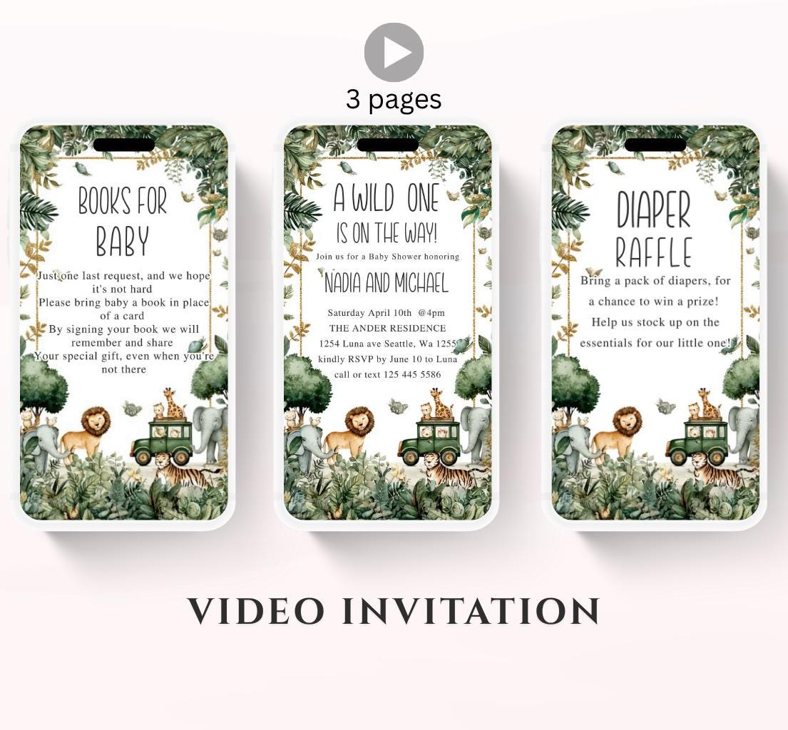 Safari Baby Shower Invitation, A little Wild One is on the Way Invite, Jungle Baby Shower Invitation, Zoo Animal Animated-3