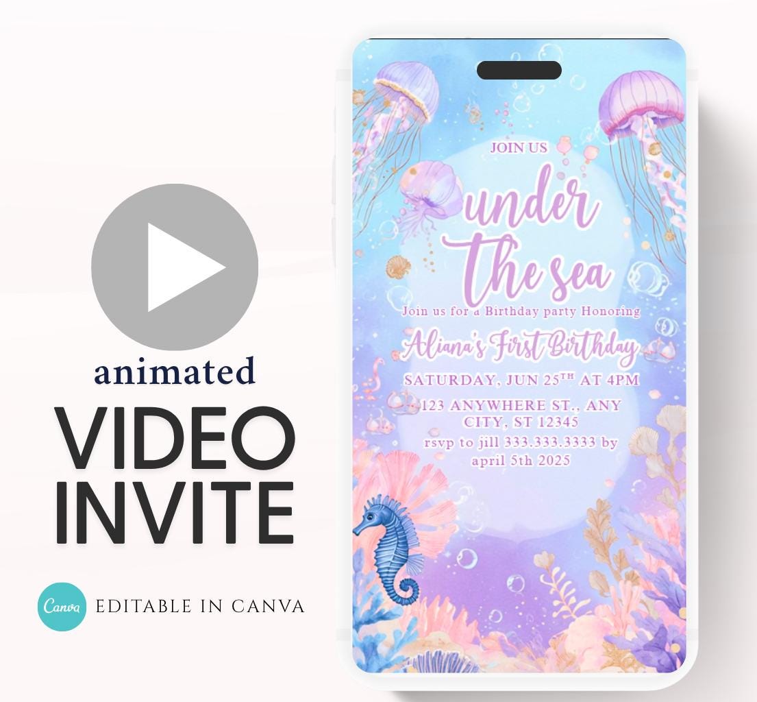 Mermaid Birthday Invitation, Mermaid Invite, Under the Sea Birthday Party, Glitter Birthday, Pink Birthday, Mermaid Party Video invitation-4