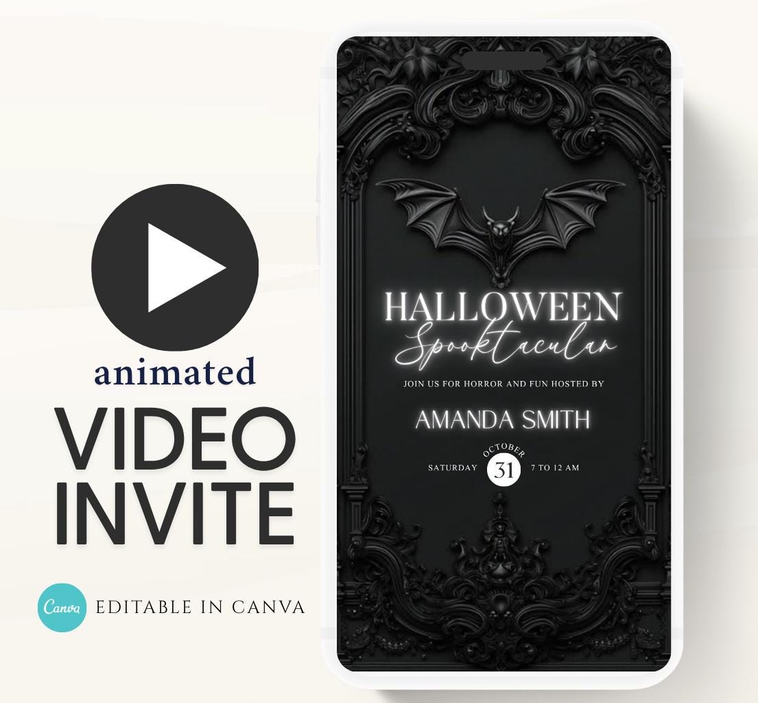 Halloween party invitation, Halloween spooktacular Adults Halloween Costume party Invite Video Digital party invitation-10