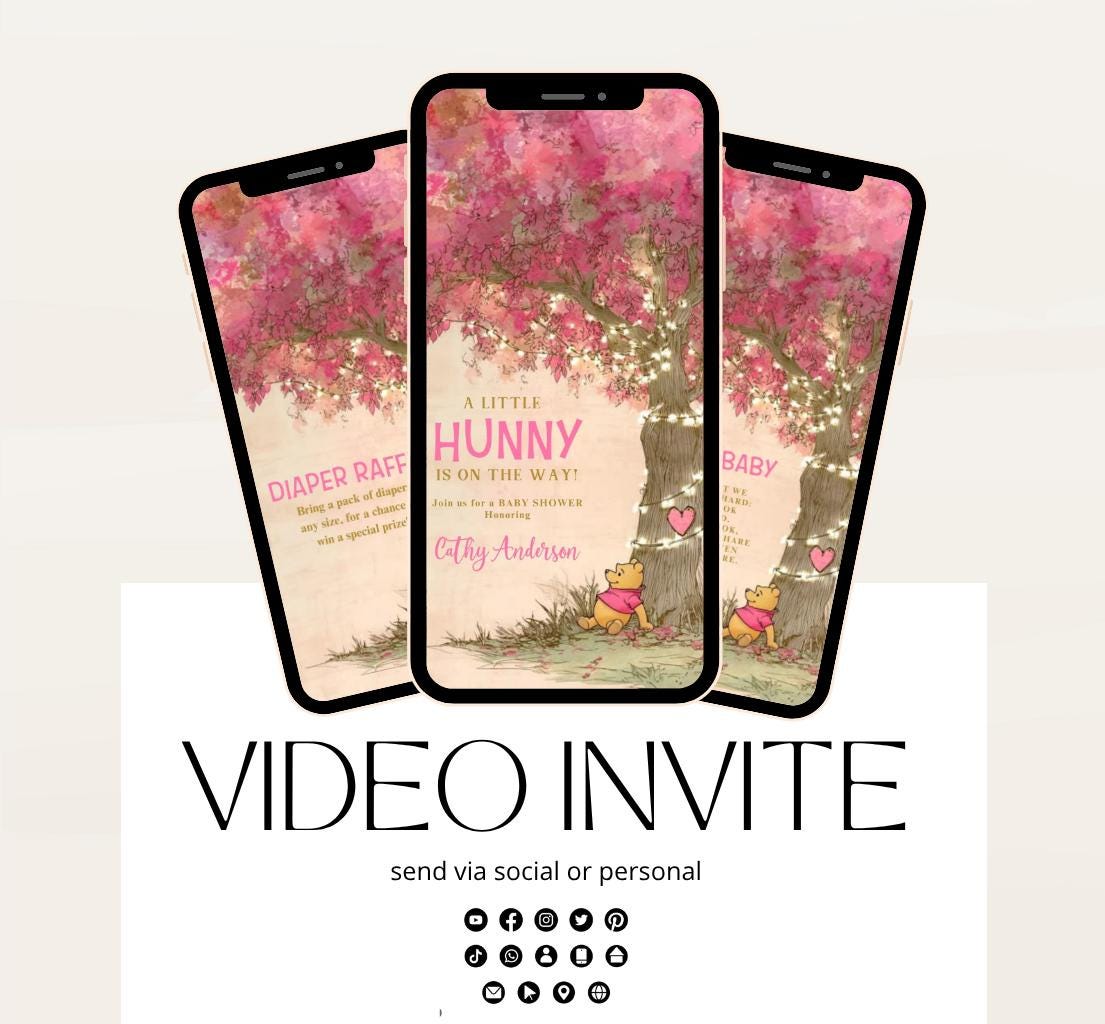Pink Winnie Tree Invitation, Winnie The Pooh Baby Shower Invitations, Winnie The Pooh Invitations Video invitation, Winnie baby shower-22