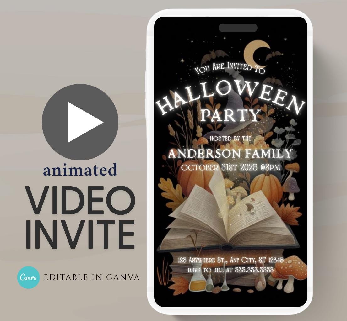 Halloween party invitation, Halloween spooktacular Adults Halloween Costume party Invite Video Digital party invitation-3