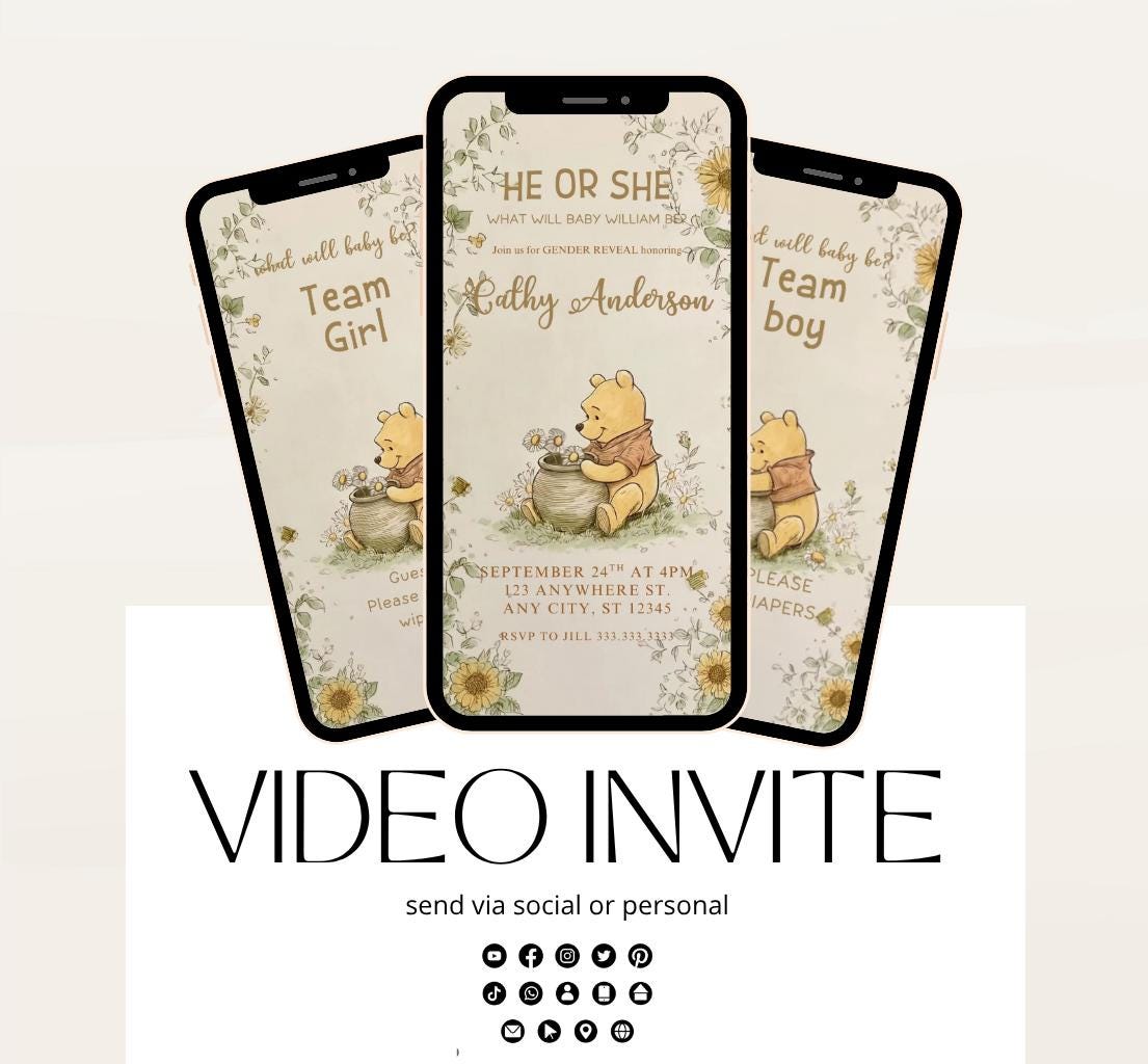 Winnie The Pooh Invitation, Winnie The Pooh Baby Shower Invitations, Winnie The Pooh Invitations Video invitation, Winnie baby shower-19
