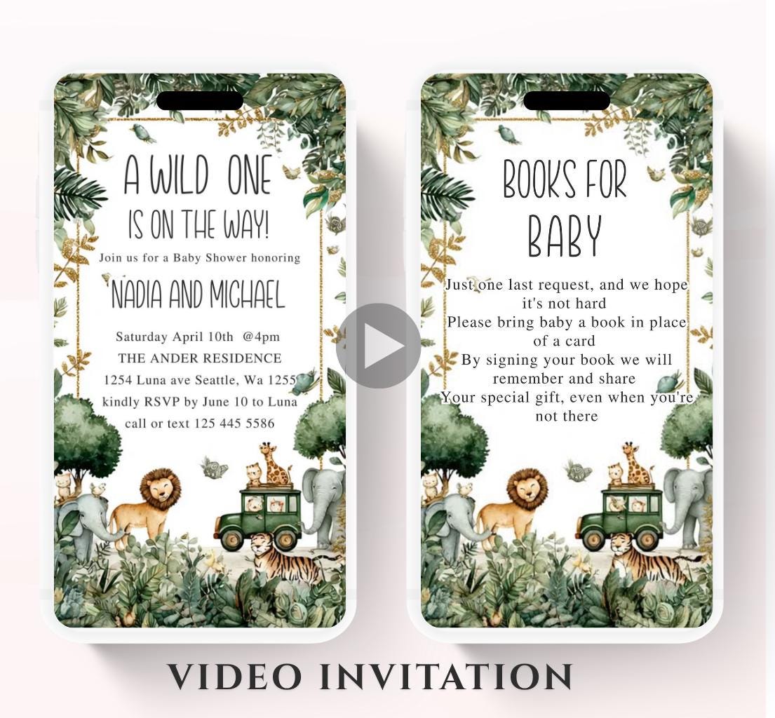 Safari Baby Shower Invitation, A little Wild One is on the Way Invite, Jungle Baby Shower Invitation, Zoo Animal Animated-3