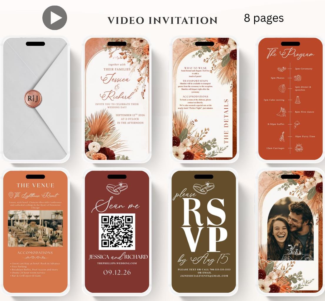 Animated Wedding invitation, Wedding Boho Terracotta Pampas invitation, wedding invitation template, Video Wedding invite, wedding invite-4