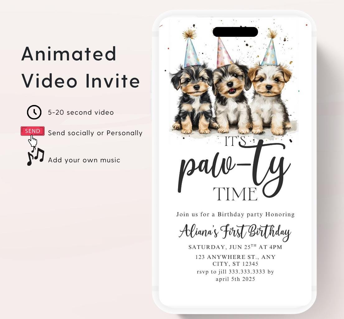 Animated Dog Invitation Puppy Party Invitation video Dog Pawty Invitation Dog Birthday Invitation Puppy Pawty Invitation Dog-1