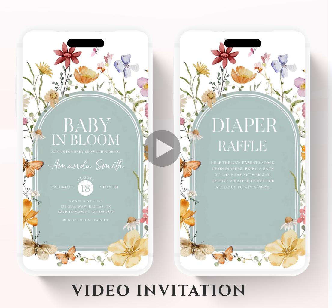 Boho Baby Shower Invitation, Boho Floral Baby Shower, Baby in bloom Baby Shower Invite, pampas Invitation, Boho Baby Invitation Animated-3