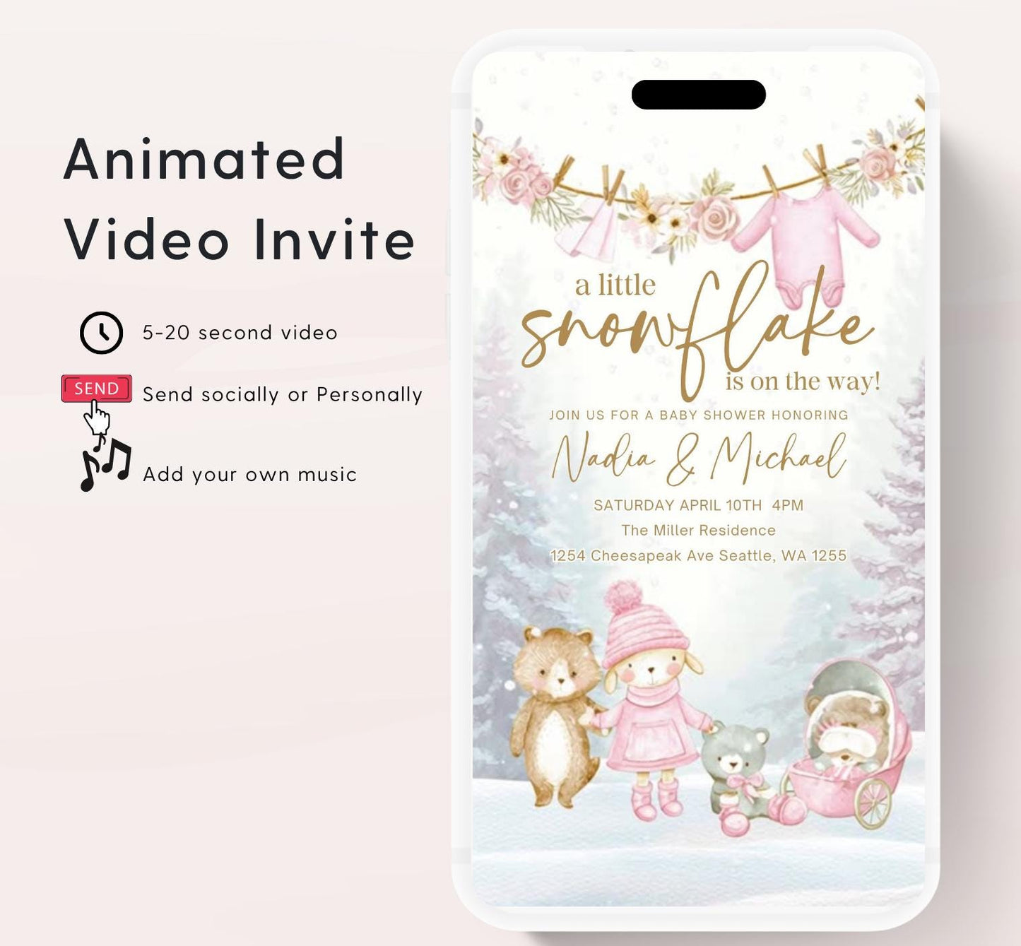 Winter woodland baby shower invitation, Winter baby invitation, Little snowflake, Baby its cold outside, baby shower invitation- Animated 6