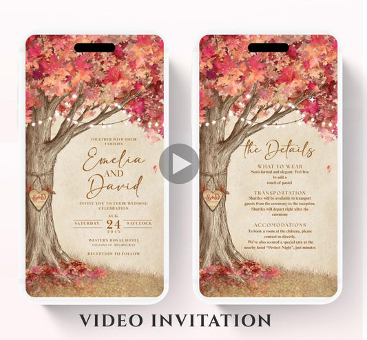 Pink Fall Love Tree Autumn Wedding invitation, Wedding invitation, wedding invitation template, Video Wedding invite, wedding invite-19