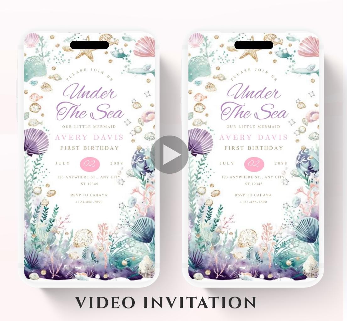 Animated Under The Sea Birthday Invitation, Editable Ocean Animals Party Invite, Magical Sea Life Invitation Sea Beach birthday invite-2