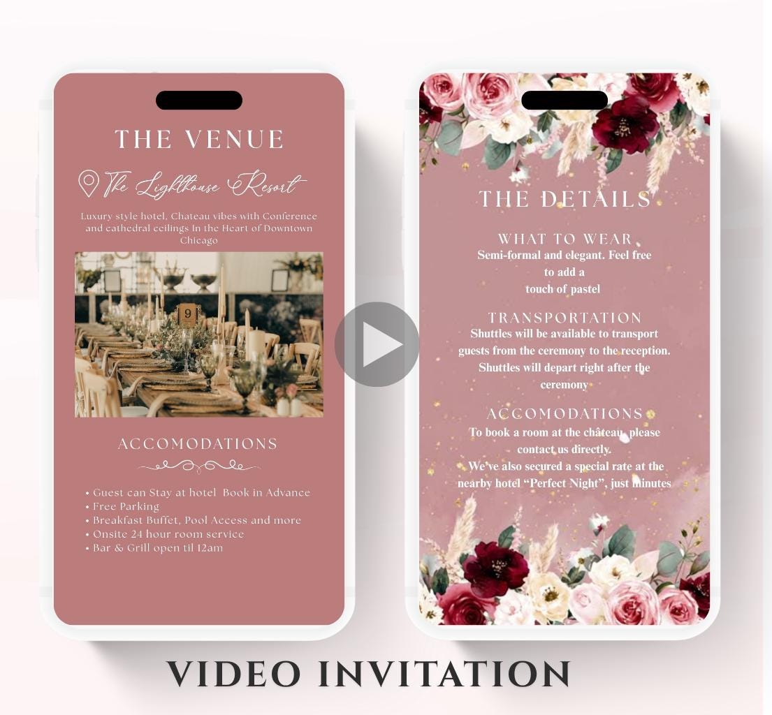Pink and Burgundy flowers Wedding invitation, Wedding invitation, wedding invitation template, Video Wedding invite, wedding invite-7