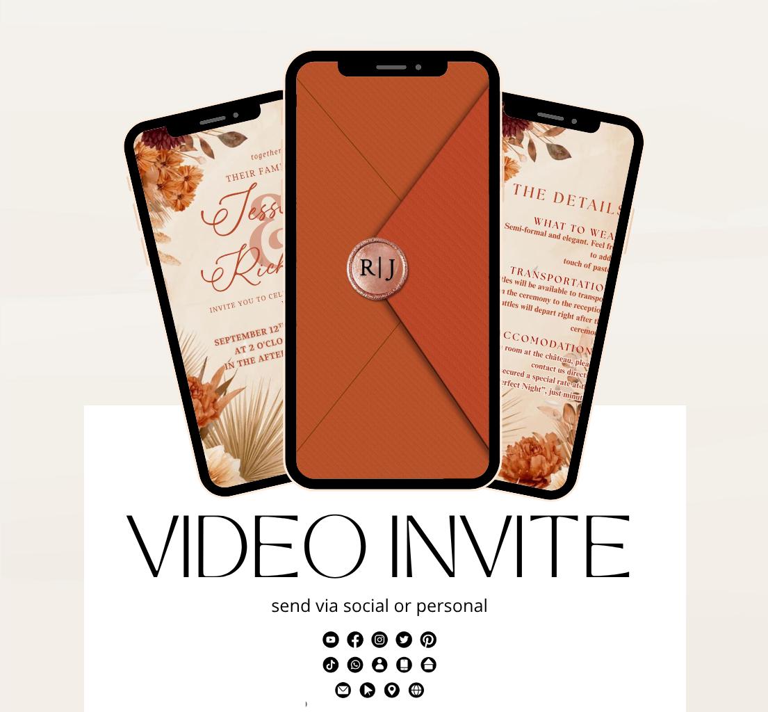 Animated Wedding invitation, Wedding Boho Terracotta Pampas invitation, wedding invitation template, Video Wedding invite, wedding invite-9