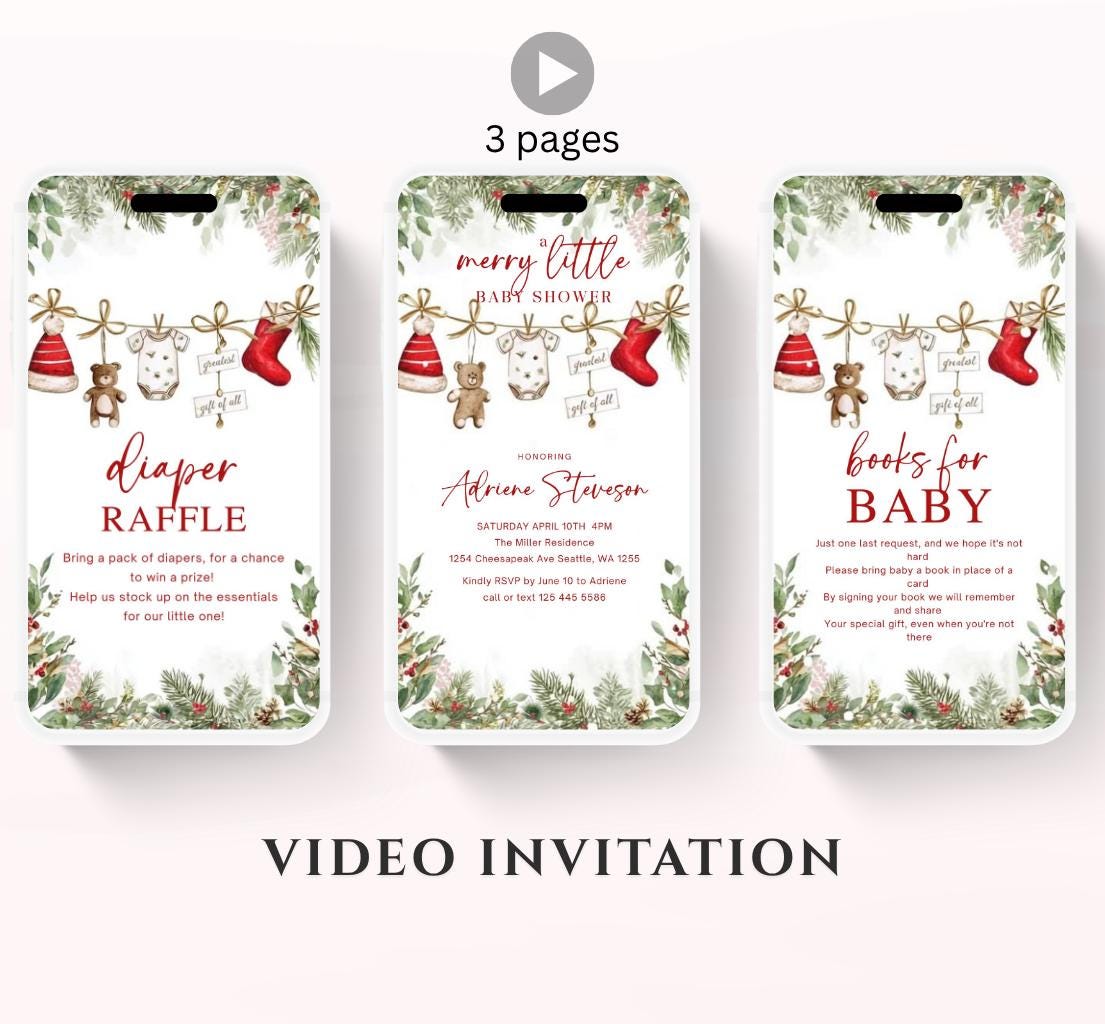 Winter Baby Shower Invitation Video, Merry Little Baby Shower Invite, Christmas baby shower invitation, winter baby invitation-5
