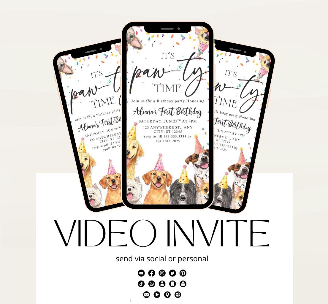 Animated Dog Invitation Puppy Party Invitation video Dog Pawty Invitation Dog Birthday Invitation Puppy Pawty Invitation Dog-2