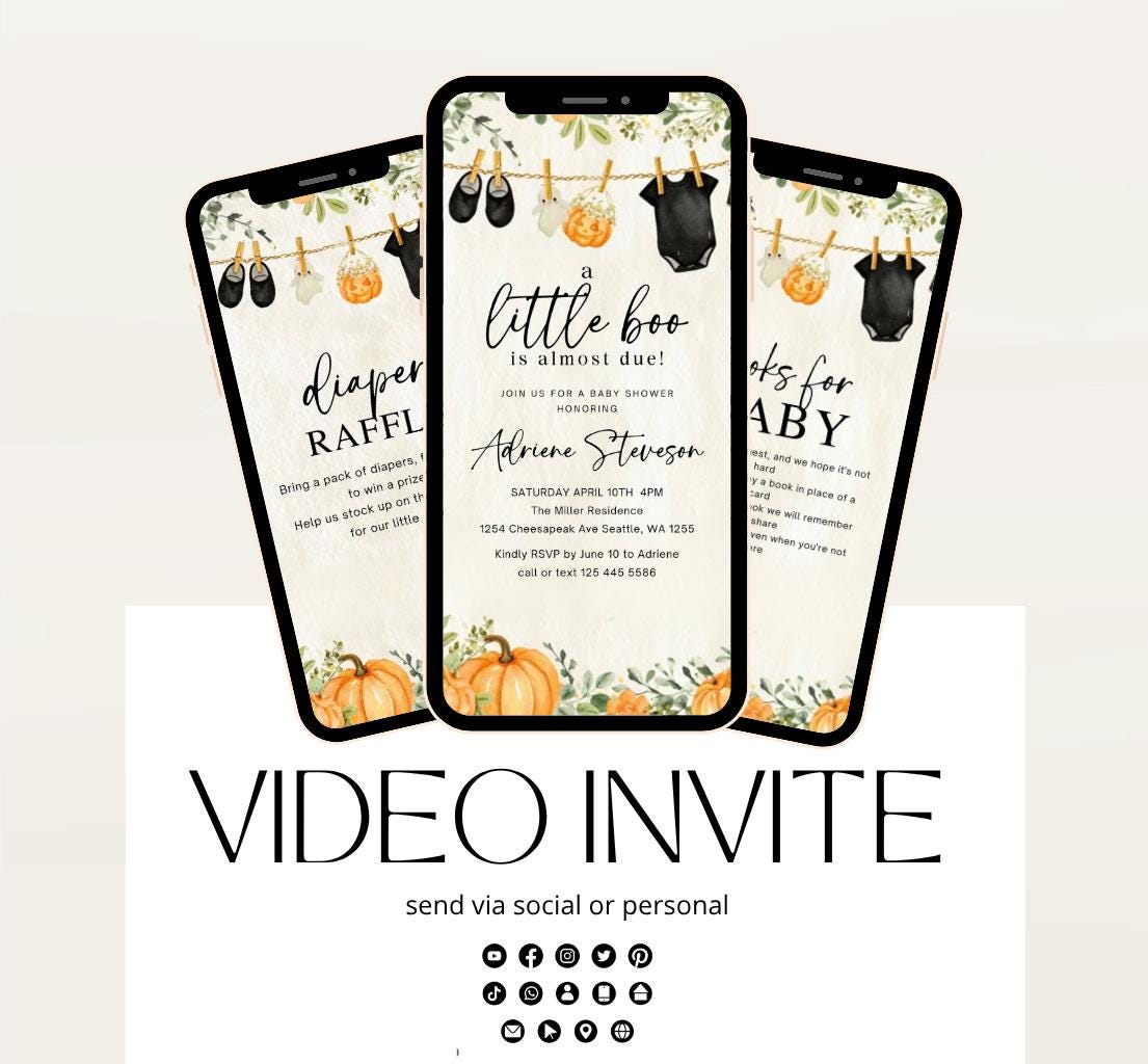 Video Little Boo Halloween Baby Shower Invitation, Gender Neutral Fall Invite, Spooky Ghost Baby Shower Invite Halloween boo invite-4