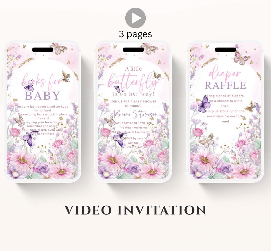 Butterfly Baby Shower Invitation animated, video Baby Shower Butterflies Invitation Enchanted Baby Shower invite Pink Butterflies-2