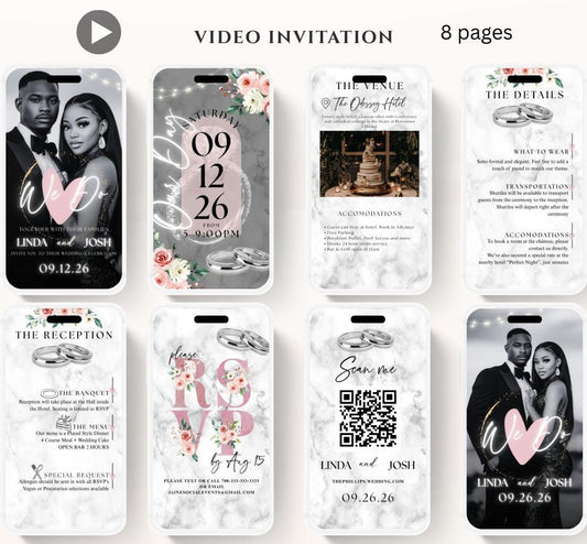 Animated Wedding invitation, Wedding pink invitation, wedding invitation template, Easy edit Wedding invite, Pink floral wedding invite-1