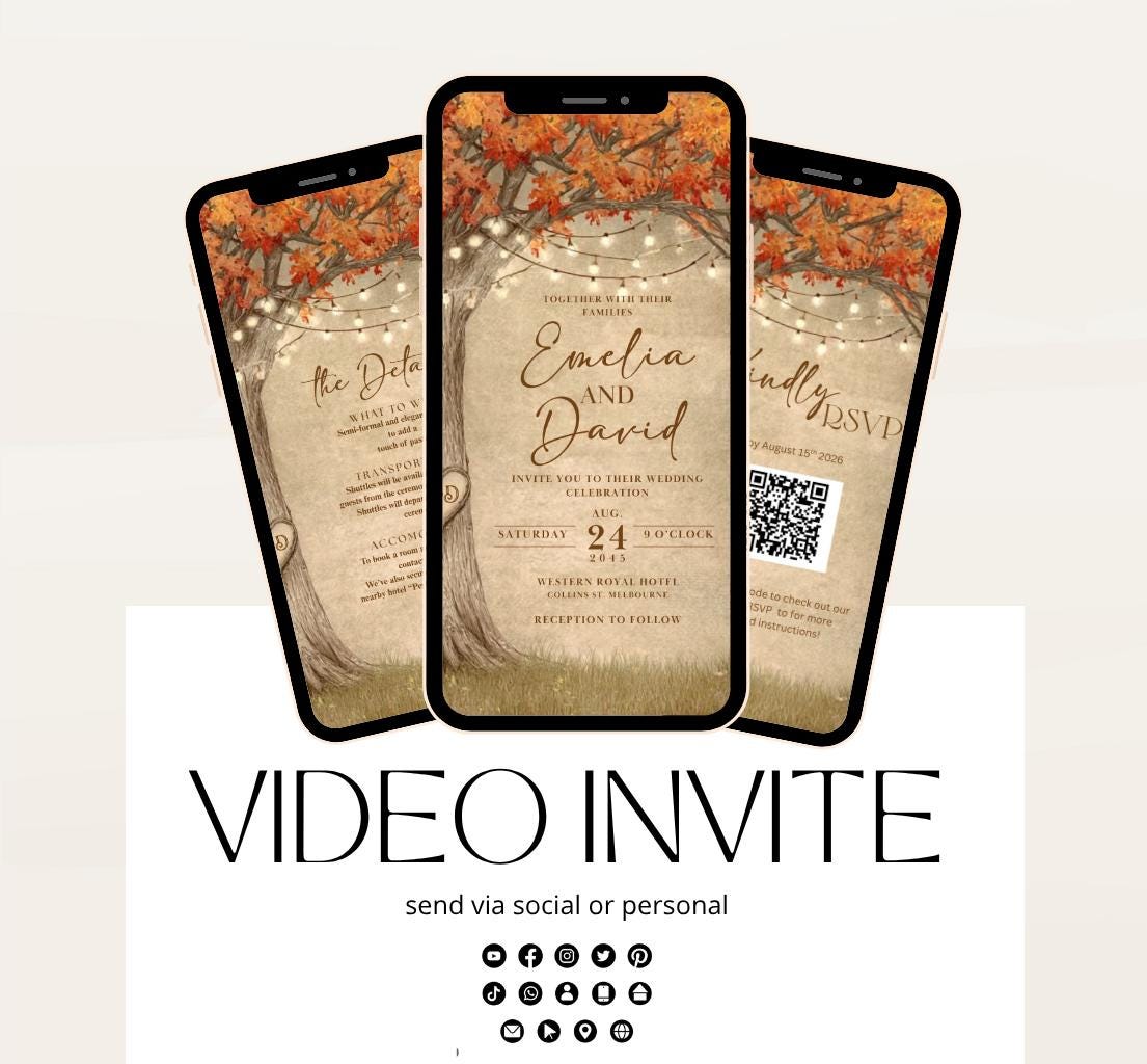 Fall Love Tree Autumn Wedding invitation, Wedding invitation, wedding invitation template, Video Wedding invite, wedding invite-17
