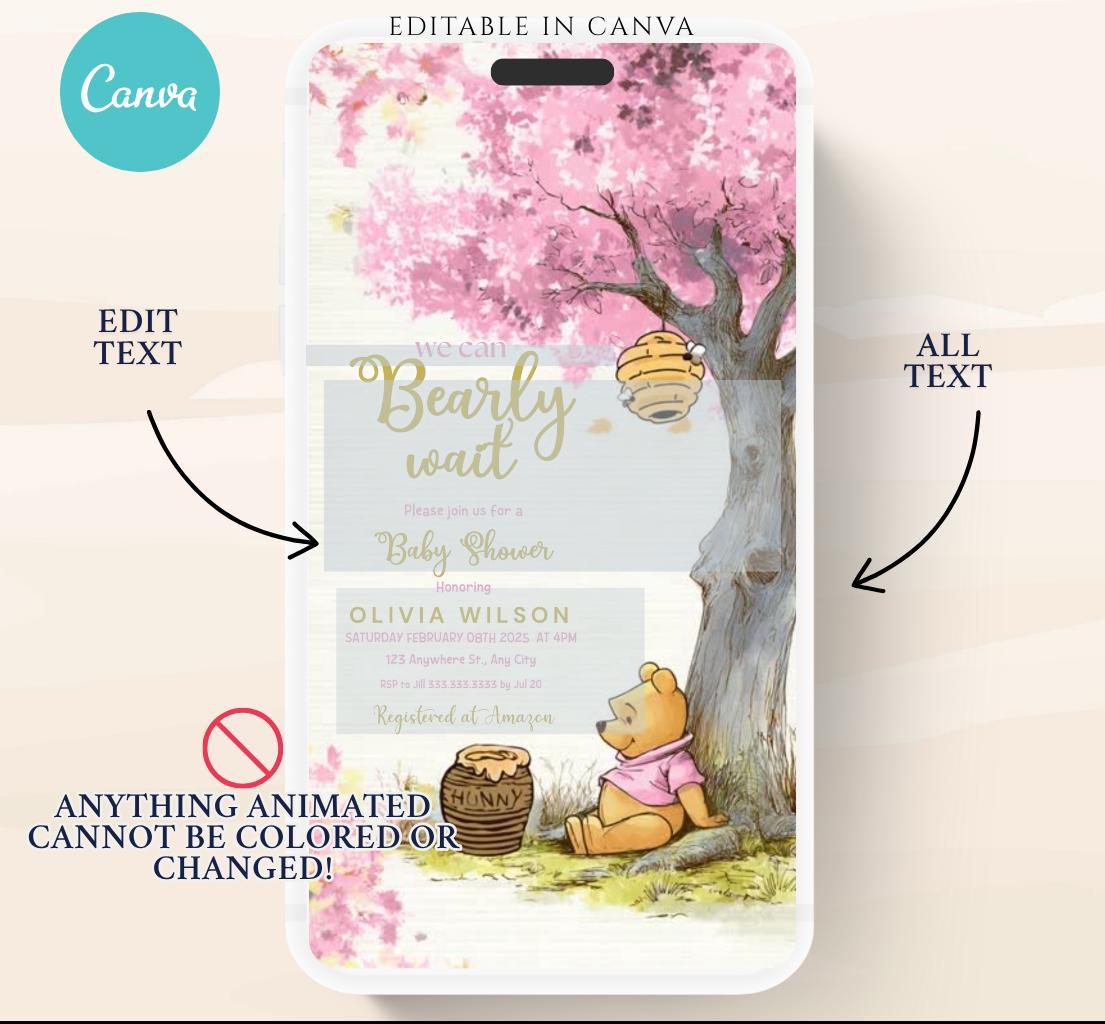 Pink Winnie Tree Invitation, Winnie The Pooh Baby Shower Invitations, Winnie The Pooh Invitations Video invitation, Winnie baby shower-24