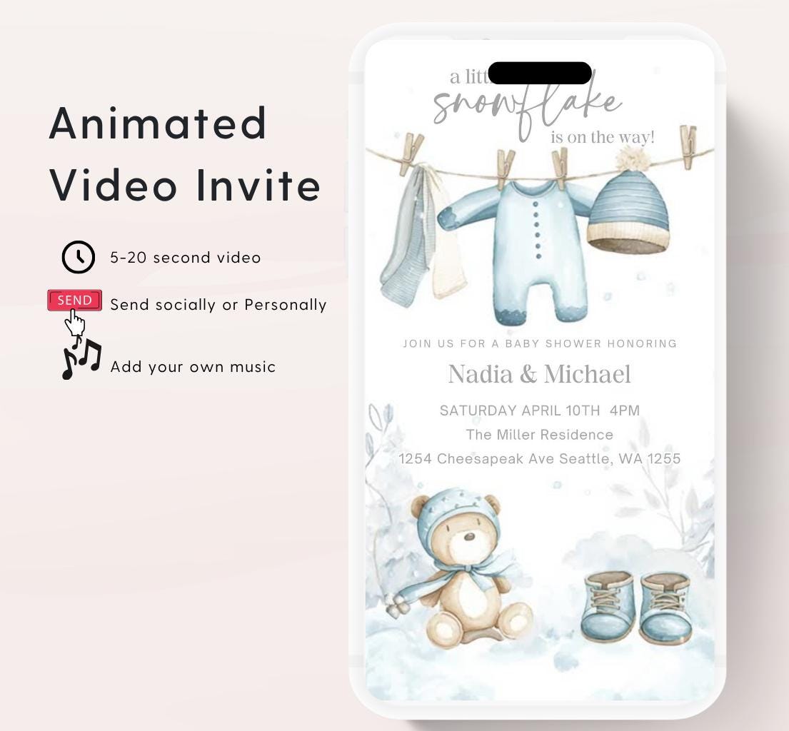 Winter woodland baby shower invitation, Winter baby invitation, Little snowflake, Baby its cold outside, baby shower invitation- Animated 4