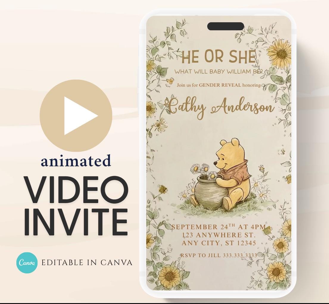 Winnie The Pooh Invitation, Winnie The Pooh Baby Shower Invitations, Winnie The Pooh Invitations Video invitation, Winnie baby shower-19
