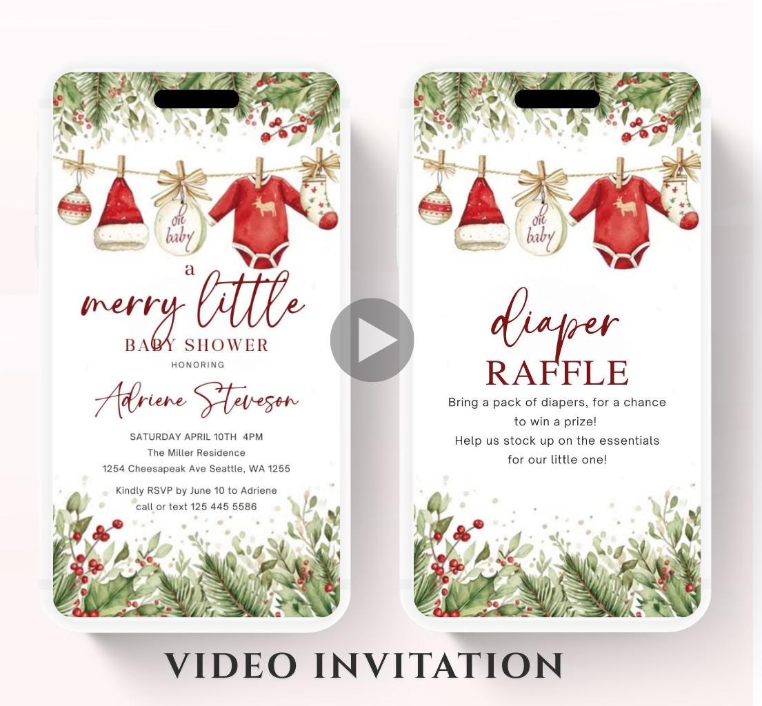 Winter Baby Shower Invitation Video, Merry Little Baby Shower Invite, Christmas baby shower invitation, winter baby invitation-1