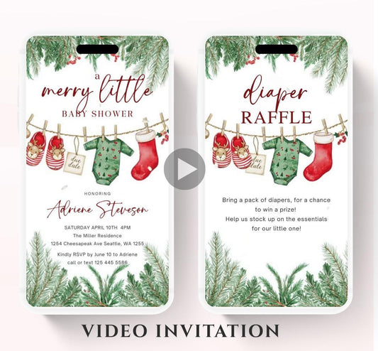 Winter Baby Shower Invitation Video, Merry Little Baby Shower Invite, Christmas baby shower invitation, winter baby invitation-2