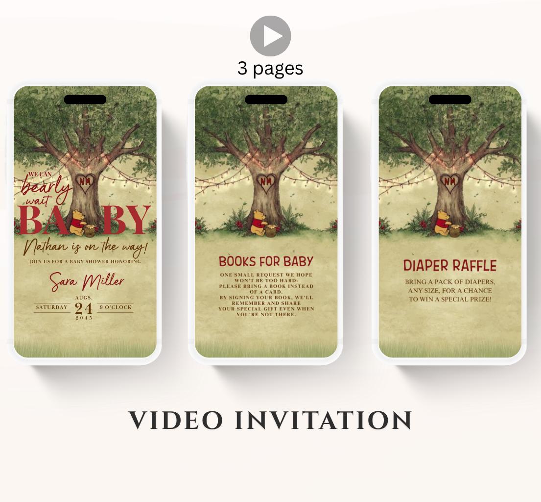 Red Winnie Tree Invitation, Winnie The Pooh Baby Shower Invitations, Winnie The Pooh Invitations Video invitation, Winnie baby shower-23