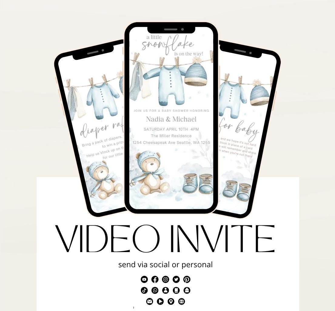 Winter woodland baby shower invitation, Winter baby invitation, Little snowflake, Baby its cold outside, baby shower invitation- Animated 4