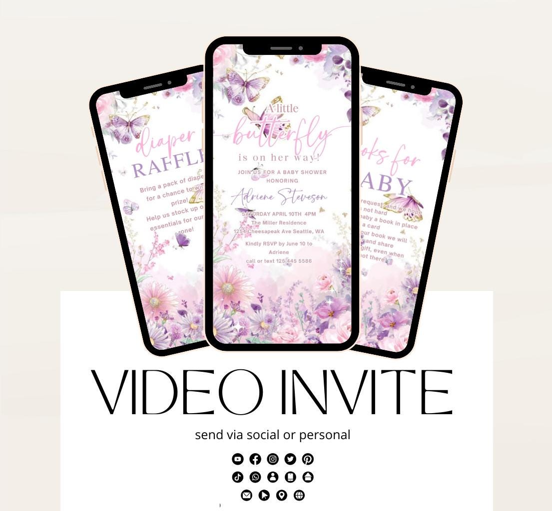 Butterfly Baby Shower Invitation animated, video Baby Shower Butterflies Invitation Enchanted Baby Shower invite Pink Butterflies-3