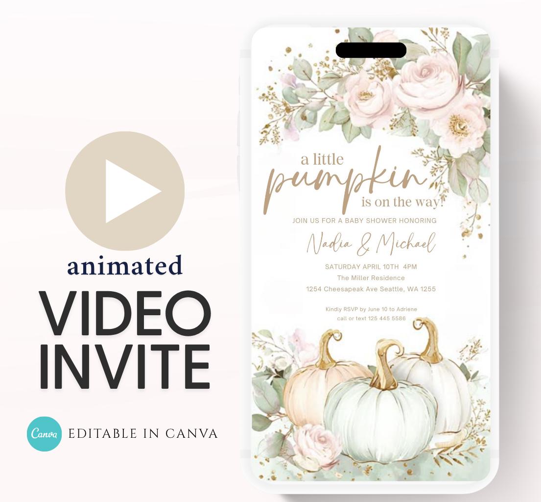 Animated Fall Baby Shower Invitation Little Pumpkin Baby Shower Invitation Autumn Baby Shower Fall Hello Baby Shower Gender Neutral Shower-3