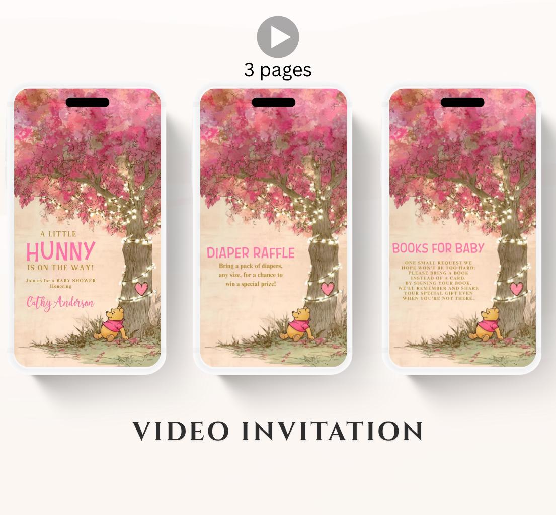 Pink Winnie Tree Invitation, Winnie The Pooh Baby Shower Invitations, Winnie The Pooh Invitations Video invitation, Winnie baby shower-22