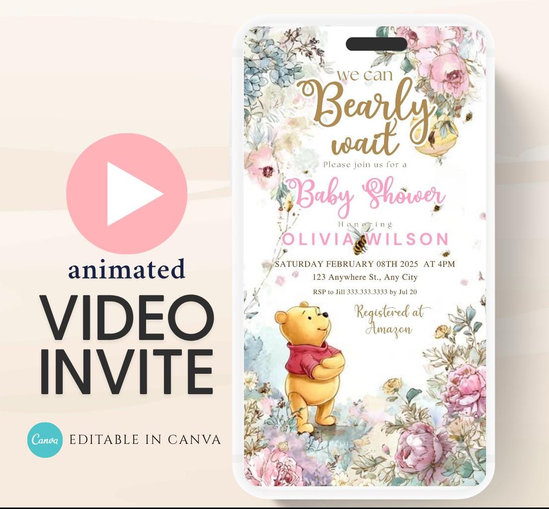 Winnie The Pooh Invitation, Winnie The Pooh Baby Shower Invitations, Winnie The Pooh Invitations Video invitation, Winnie baby shower-11