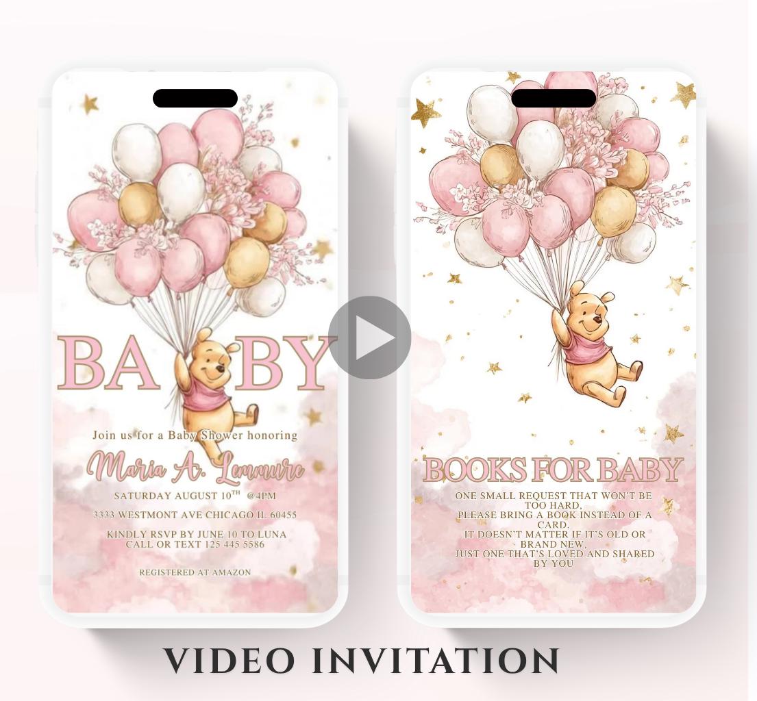 Winnie The Pooh Invitation, Winnie The Pooh Baby Shower Invitations, Winnie The Pooh Invitations Video invitation, Winnie baby shower-1