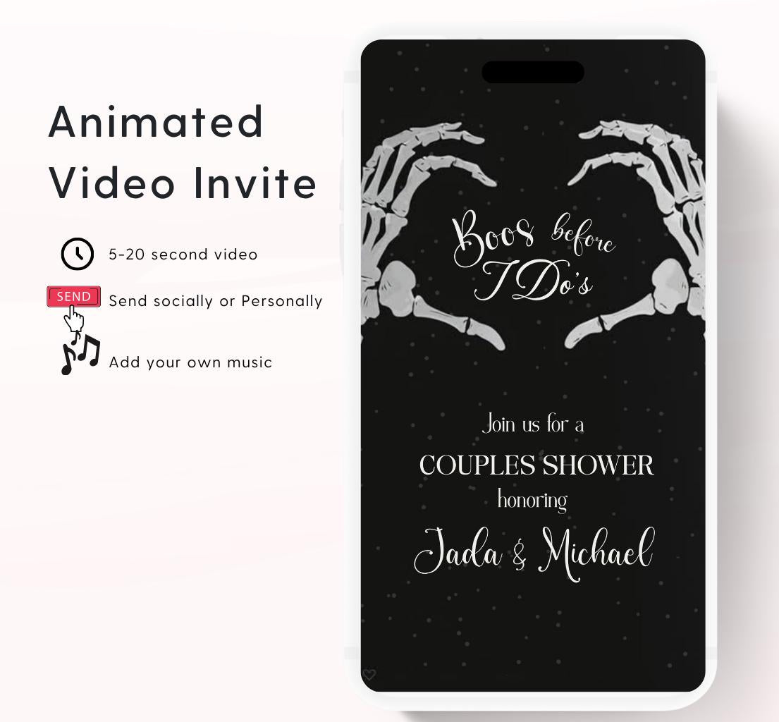 Halloween Engagement Invitation Vintage Gothic Skellington Hands Boos Before I Dos Couples Shower Halloween bridal Video invite-1