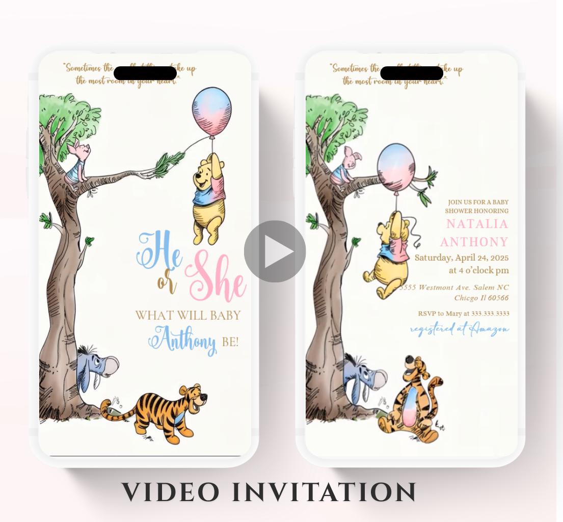 Winnie The Pooh Invitation, Winnie The Pooh Gender reveal Invitations, Winnie The Pooh gender reveal Invitations, Winnie baby shower-9