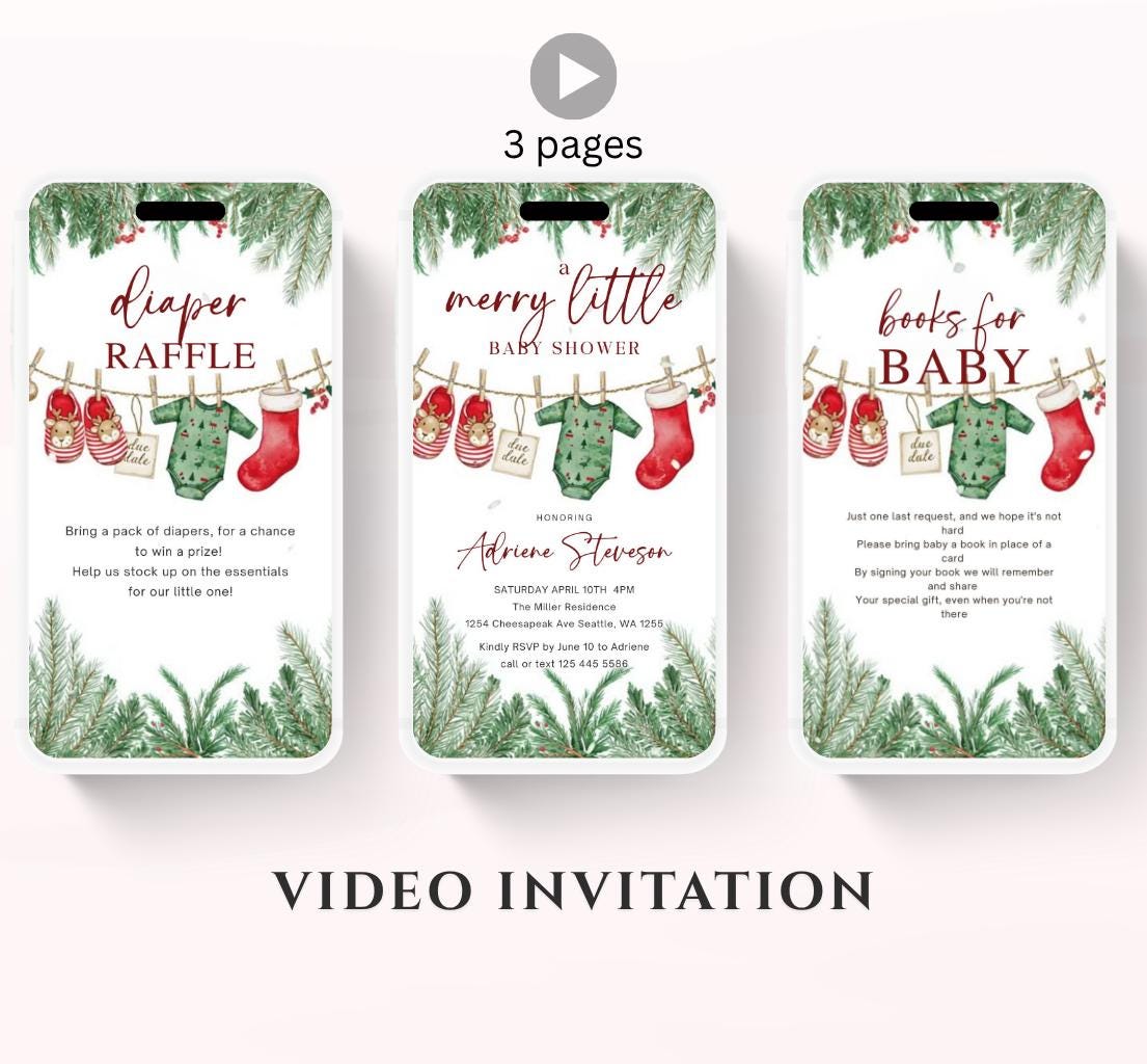 Winter Baby Shower Invitation Video, Merry Little Baby Shower Invite, Christmas baby shower invitation, winter baby invitation-2