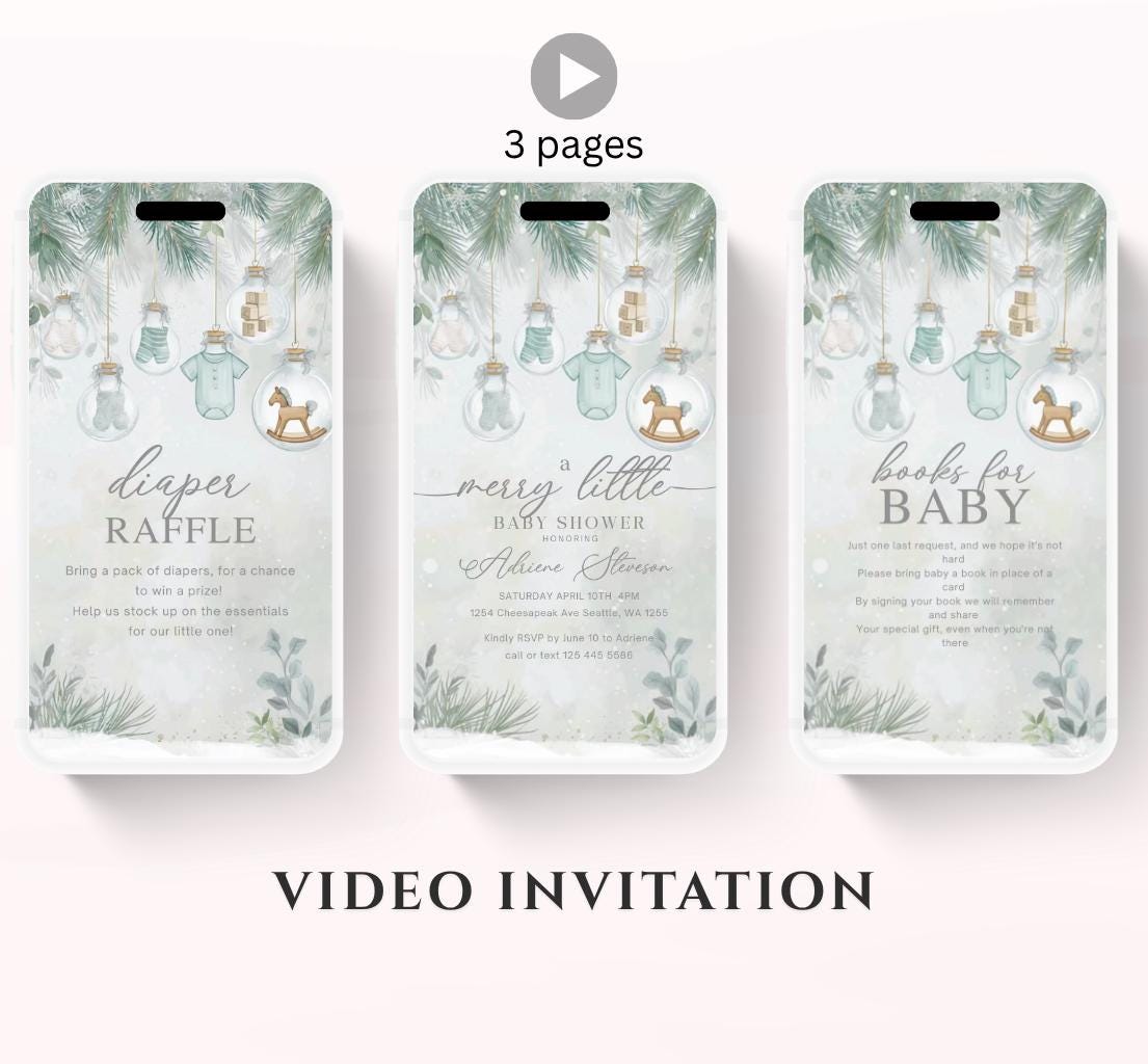 Winter Baby Shower Invitation Video, Merry Little Baby Shower Invite, Christmas baby shower invitation, winter baby invitation-9