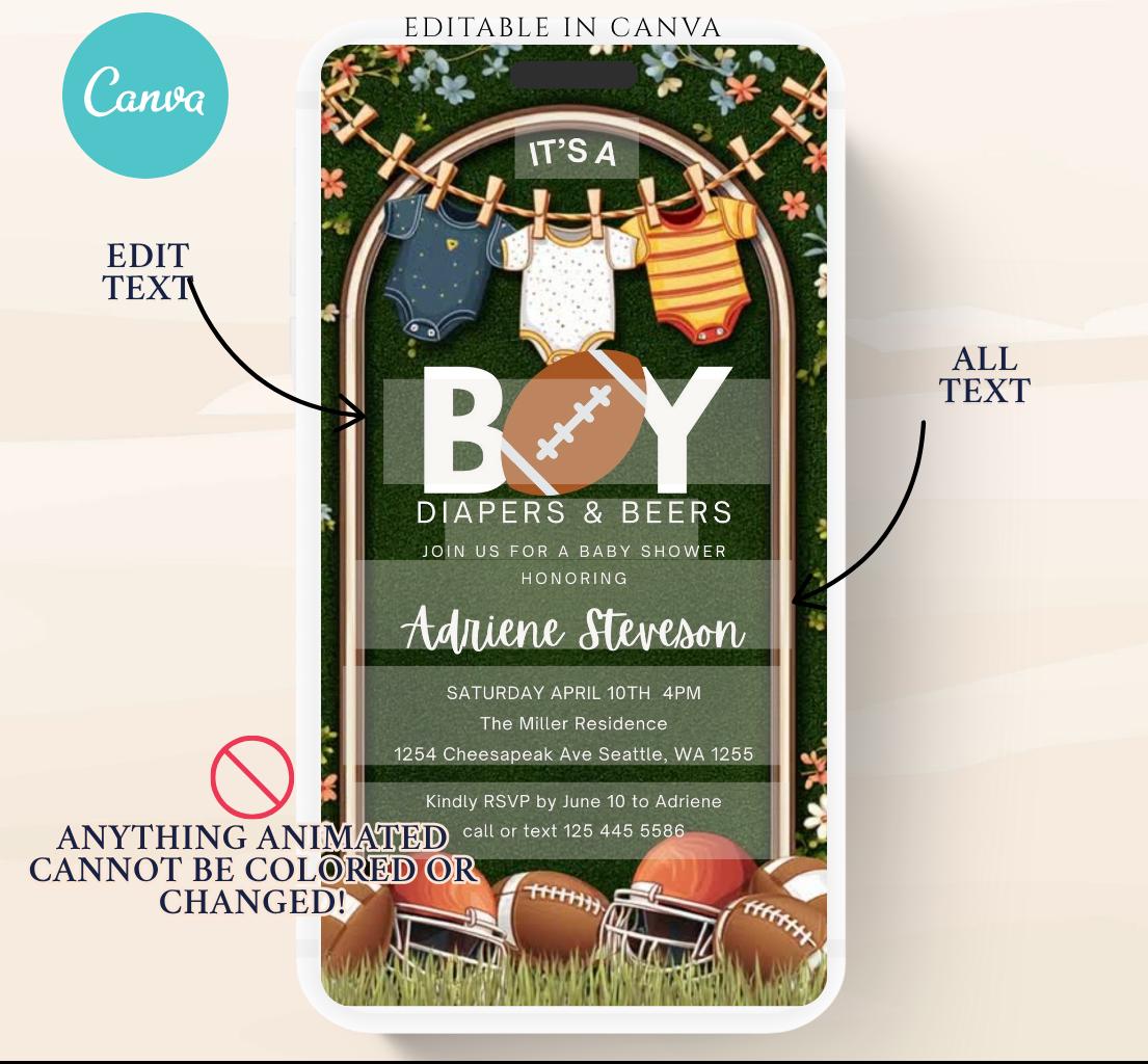 Animated Football Baby Shower Invitation Template, Tailgate DIY Oh Boy Baby Shower Invite, Touchdown Baby Shower, video invitation-1