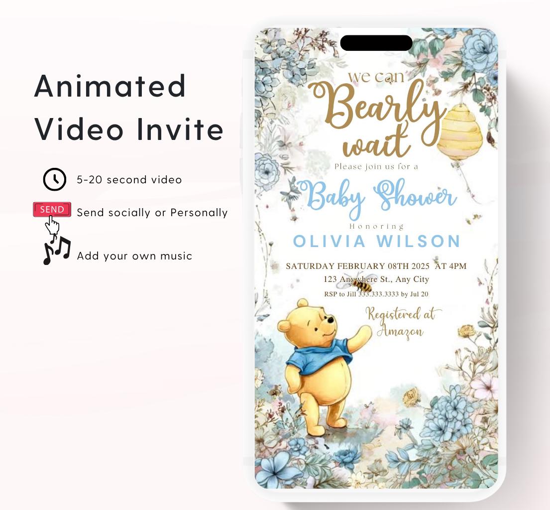 Winnie The Pooh Invitation, Boy Winnie The Pooh Baby Shower Invitations, Winnie The Pooh Invitations Video invitation, Winnie baby shower-18