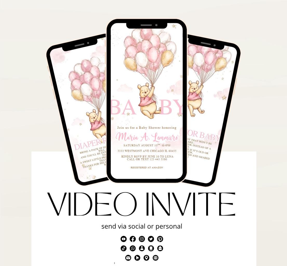 Winnie The Pooh Invitation, Winnie The Pooh Baby Shower Invitations, Winnie The Pooh Invitations Video invitation, Winnie baby shower-2
